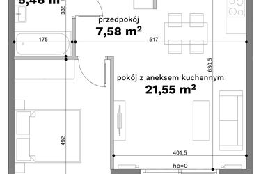 Rzut - Mieszkanie na sprzedaż 2 pokoje o powierzchni 48,77 m² - numer C1-31 w Forma Otwarta etap C
