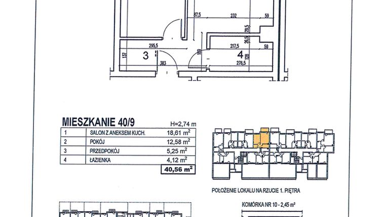 Rzut - Mieszkanie na sprzedaż 2 pokoje o powierzchni 40,56 m² - numer 40/9 w Osiedle Jodłowa bud. D