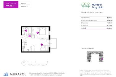 Rzut - Mieszkanie na sprzedaż 2 pokoje o powierzchni 40,58 m² - numer 2.B.2.06 w Murapol Trzy Lipki etap II