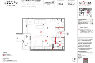Rzut - Mieszkanie na sprzedaż 2 pokoje o powierzchni 45,88 m² - numer M19 w Apartamenty Pustułeczki