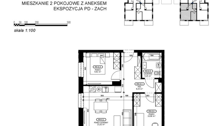 Rzut - Mieszkanie na sprzedaż 3 pokoje o powierzchni 53,58 m² - numer C2-M4 w Stacja Łódź V – etap C2