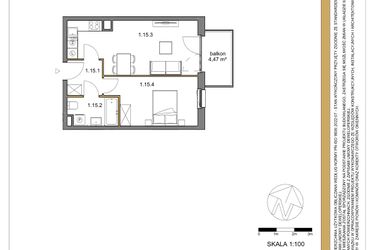 Rzut - Mieszkanie na sprzedaż 2 pokoje o powierzchni 41,56 m² - numer 15 w Osiedle Sfera etap II