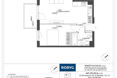 Rzut - Mieszkanie na sprzedaż 2 pokoje o powierzchni 39,1 m² - numer RM/2A/G/1/6 w Rytm Mokotowa - etap 2A