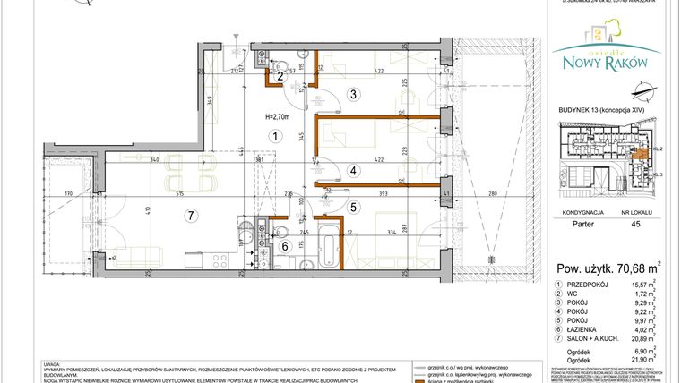 Rzut - Mieszkanie na sprzedaż 4 pokoje o powierzchni 70,68 m² - numer NR-13-LM-45 w Osiedle Nowy Raków budynek 12 i 13