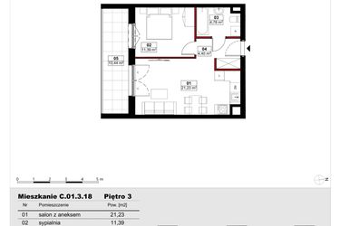 Rzut - Mieszkanie na sprzedaż 2 pokoje o powierzchni 41,8 m² - numer C01.3.18 w Skwer Witosa