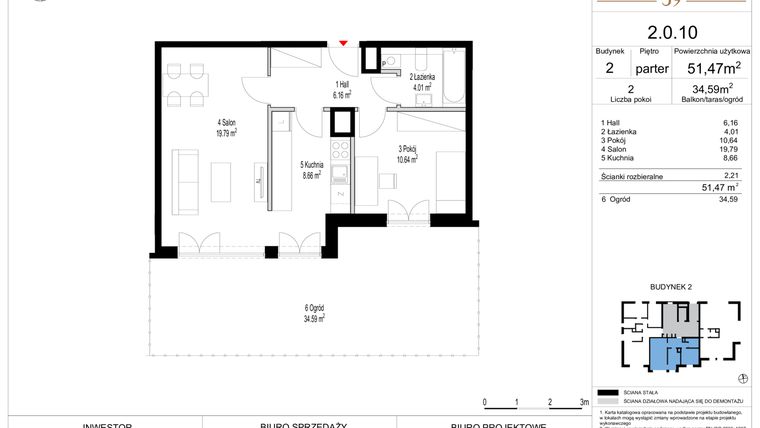 Rzut - Mieszkanie na sprzedaż 2 pokoje o powierzchni 51,47 m² - numer 2.0.10 w Włodarzewska 59
