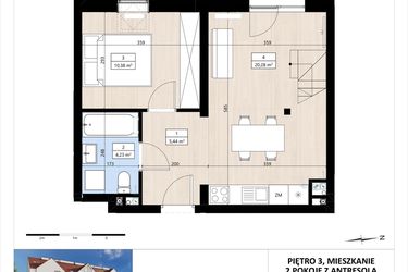 Rzut - Mieszkanie na sprzedaż 2 pokoje o powierzchni 50,96 m² - numer B4/3/40 w MONTANO
