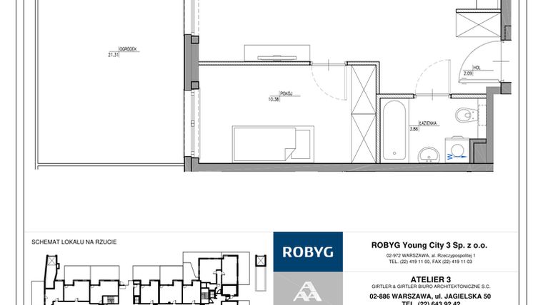 Rzut - Mieszkanie na sprzedaż 2 pokoje o powierzchni 40,24 m² - numer MC/J/A/0/6 w Modern City etap J