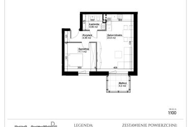 Rzut - Mieszkanie na sprzedaż 2 pokoje o powierzchni 43,32 m² - numer C.15 w Narcyzowe Wzgórza II