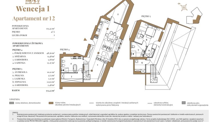 Rzut - Mieszkanie na sprzedaż 2 pokoje o powierzchni 108,61 m² - numer 12 w Wenecja 1