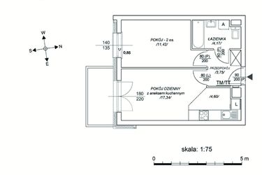 Rzut - Mieszkanie na sprzedaż 2 pokoje o powierzchni 36,68 m² - numer M52 w Osiedle Mała Dziesiąta etap II