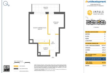 Rzut - Mieszkanie na sprzedaż 2 pokoje o powierzchni 40,7 m² - numer B/113 w Impuls Marywilska