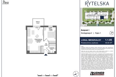 Rzut - Mieszkanie na sprzedaż 2 pokoje o powierzchni 46,8 m² - numer 1.1.05 w Rytelska