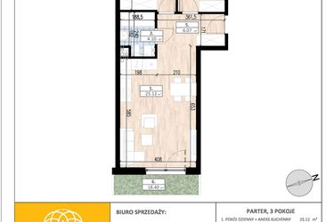 Rzut - Mieszkanie na sprzedaż 3 pokoje o powierzchni 53,64 m² - numer D1/0/3 w ACCANTO