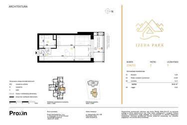 Rzut - Mieszkanie na sprzedaż 1 pokój o powierzchni 32,61 m² - numer 23A/21 w Izera Park