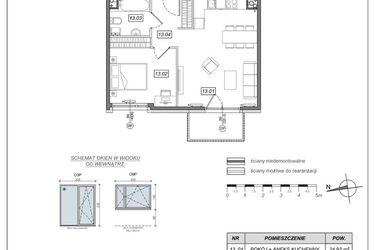 Rzut - Mieszkanie na sprzedaż 2 pokoje o powierzchni 47,54 m² - numer 7.A.13 w Urzeka bud. 6 i 7