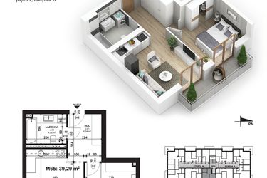 Rzut - Mieszkanie na sprzedaż 2 pokoje o powierzchni 39,29 m² - numer 65 w Piano Park etap V
