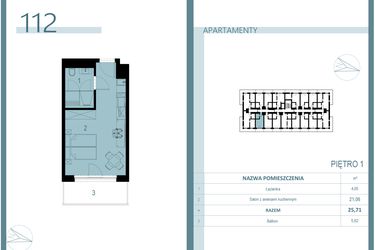 Rzut - Mieszkanie na sprzedaż 1 pokój o powierzchni 25,71 m² - numer 112 w Linea Mare Mrzeżyno