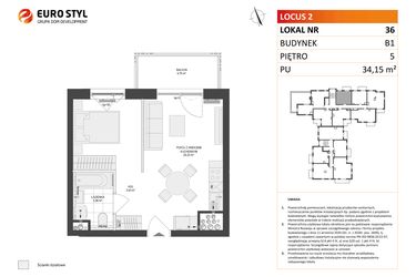 Rzut - Mieszkanie na sprzedaż 1 pokój o powierzchni 34,15 m² - numer 36 w Locus 2