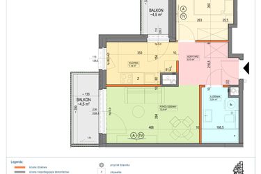 Rzut - Mieszkanie na sprzedaż 2 pokoje o powierzchni 41,66 m² - numer B1.3.23.2k w Junique I.II