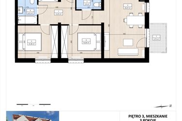 Rzut - Mieszkanie na sprzedaż 3 pokoje o powierzchni 60,51 m² - numer B4/3/38 w MONTANO