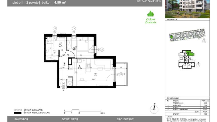 Rzut - Mieszkanie na sprzedaż 2 pokoje o powierzchni 46,34 m² - numer 1G.15.15 w Zielone Zamienie IX