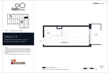 Rzut - Mieszkanie na sprzedaż 1 pokój o powierzchni 19,56 m² - numer 2.15 w Śląska Osiem