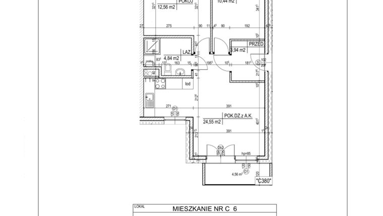 Rzut - Mieszkanie na sprzedaż 3 pokoje o powierzchni 56,33 m² - numer C6 w Bruska