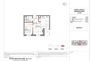Rzut - Mieszkanie na sprzedaż 2 pokoje o powierzchni 42,73 m² - numer A.24 w Piaseczno Residence