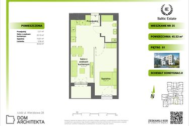 Rzut - Mieszkanie na sprzedaż 2 pokoje o powierzchni 46,09 m² - numer 01.M.25 w Dom Architekta