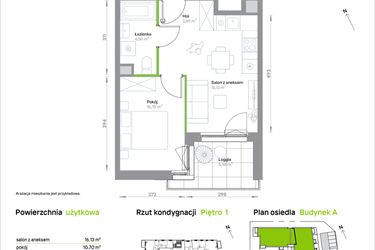 Rzut - Mieszkanie na sprzedaż 2 pokoje o powierzchni 34,22 m² - numer A/1/05 w Krakowska Vita etap II