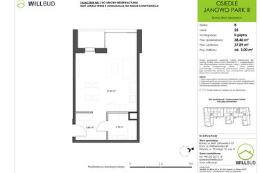 Rzut - Mieszkanie na sprzedaż 1 pokój o powierzchni 37,89 m² - numer OJP3/B/P2/25 w Osiedle Janowo Park III klatka B i C