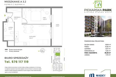 Rzut - Mieszkanie na sprzedaż 2 pokoje o powierzchni 39,46 m² - numer A3.2 w Piekarska Park