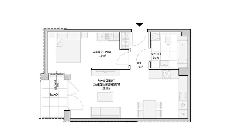 Rzut - Mieszkanie na sprzedaż 1 pokój o powierzchni 47,42 m² - numer WO/T/13/24 w Wiszące Ogrody