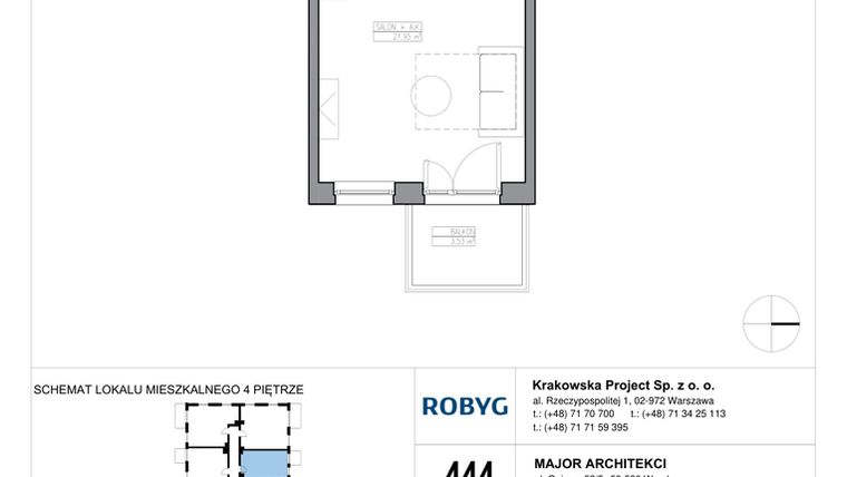 Rzut - Mieszkanie na sprzedaż 1 pokój o powierzchni 28,82 m² - numer KR6/C/4/4 w Apartamenty Krakowska etap VI