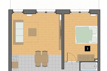 Rzut - Mieszkanie na sprzedaż 2 pokoje o powierzchni 50,34 m² - numer B3 w Mazowiecka 115