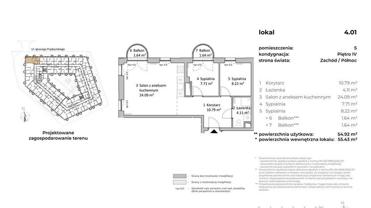 Rzut - Mieszkanie na sprzedaż 3 pokoje o powierzchni 56,02 m² - numer 4.01 w OVAL SKY