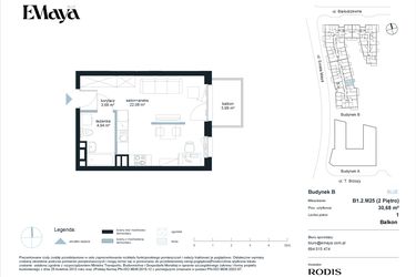 Rzut - Mieszkanie na sprzedaż 1 pokój o powierzchni 30,68 m² - numer B1.2.M25 w EMaya
