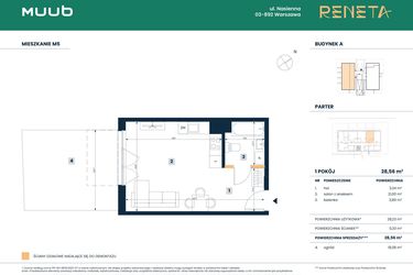 Rzut - Mieszkanie na sprzedaż 1 pokój o powierzchni 28,56 m² - numer M05 w Reneta