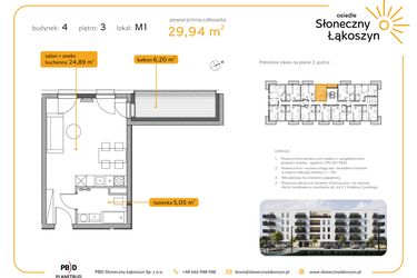 Rzut - Mieszkanie na sprzedaż 1 pokój o powierzchni 29,94 m² - numer 4/M/3/1 w Osiedle Słoneczny Łąkoszyn bud. 4