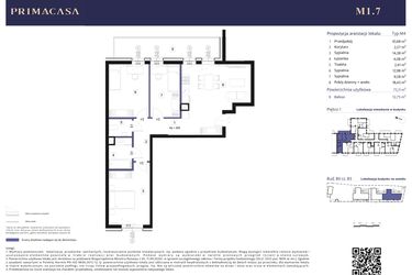 Rzut - Mieszkanie na sprzedaż 4 pokoje o powierzchni 75,11 m² - numer B3 – M1.7 w Primacasa