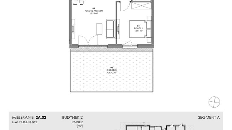 Rzut - Mieszkanie na sprzedaż 2 pokoje o powierzchni 44,48 m² - numer 2A.02 w Akacjowa Wita