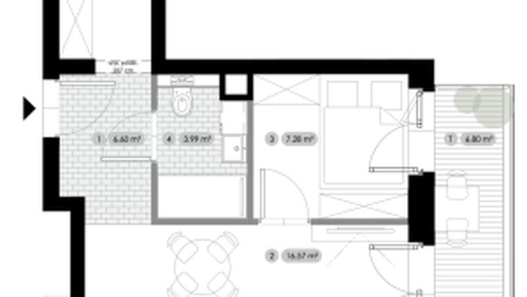 Rzut - Mieszkanie na sprzedaż 2 pokoje o powierzchni 34,44 m² - numer 1.M2 w Stalowa 76