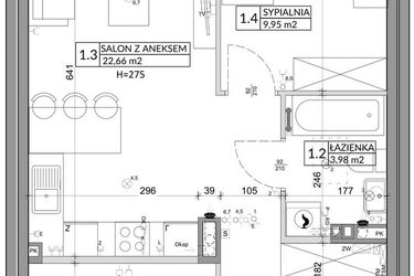 Rzut - Mieszkanie na sprzedaż 3 pokoje o powierzchni 56,89 m² - numer 87B w Osiedle Młodych etap VI