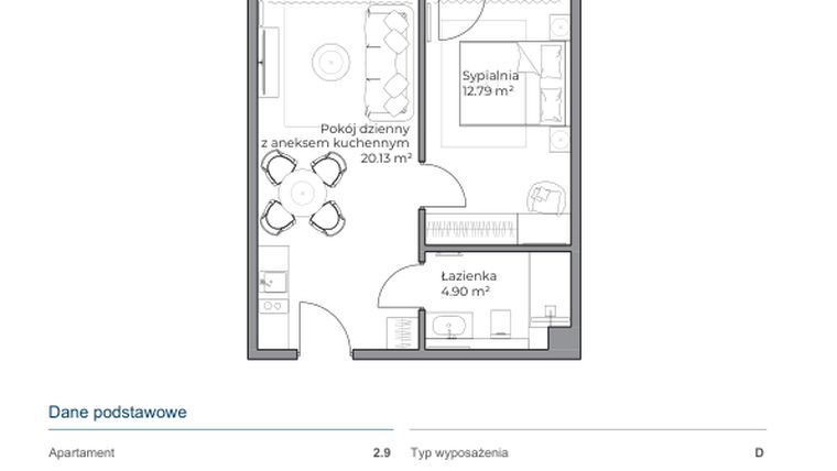 Rzut - Mieszkanie na sprzedaż 2 pokoje o powierzchni 37,59 m² - numer B.2.9 w Anchoria Holiday