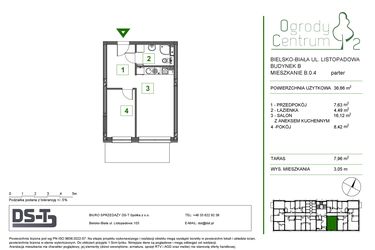 Rzut - Mieszkanie na sprzedaż 2 pokoje o powierzchni 36,66 m² - numer B.0.4 w Ogrody Centrum 2
