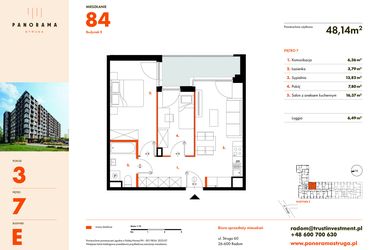 Rzut - Mieszkanie na sprzedaż 3 pokoje o powierzchni 48,14 m² - numer E84 w Panorama Struga