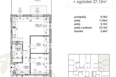 Rzut - Mieszkanie na sprzedaż 3 pokoje o powierzchni 57,81 m² - numer A3.00.06 w Zakątek Flora