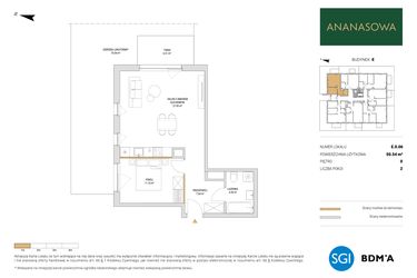 Rzut - Mieszkanie na sprzedaż 2 pokoje o powierzchni 50,54 m² - numer E.0.06 w Ananasowa