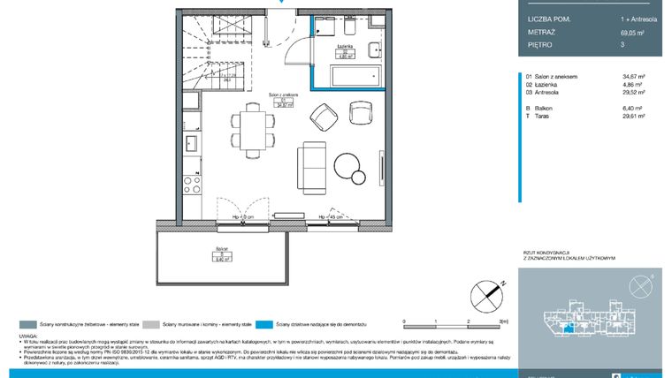 Rzut - Mieszkanie na sprzedaż 2 pokoje o powierzchni 69,05 m² - numer EB0305 w Talarowa Park II